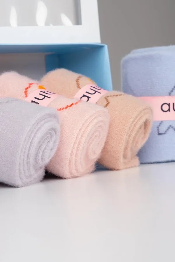 Aytuğ Women's Cotton 4 Pairs Special Boxed Ankle Sleep Socks Multicolored