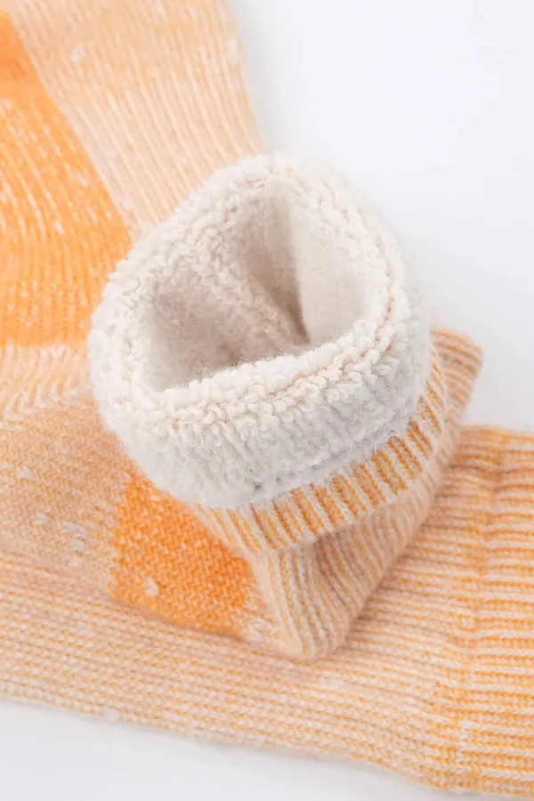 Aytuğ Unisex Alpaca Wool Terry Winter Socks, Ecru-Orange