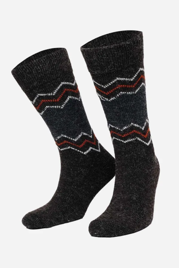 Aytuğ Men's Alpaca Wool Winter Socks (2 Pairs) Beige-Brown