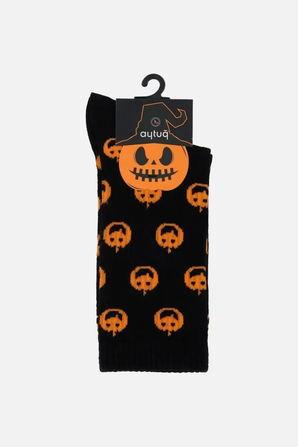 Aytuğ Women's Cotton Halloween Themed Ankle Socks Black