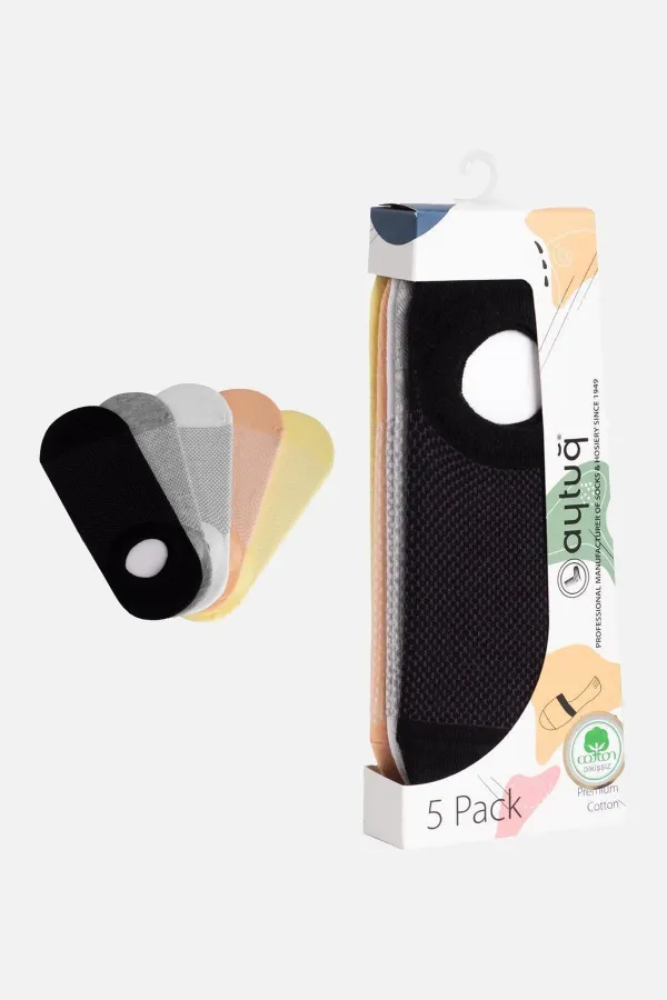 Aytuğ Women's Cotton 5 Pairs Special Boxed No Show Socks Multicolored