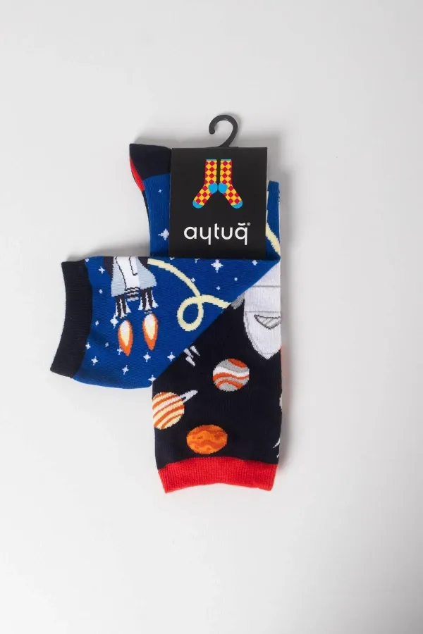 Aytuğ Unisex Cotton Single Space Pattern Fun Ankle Socks