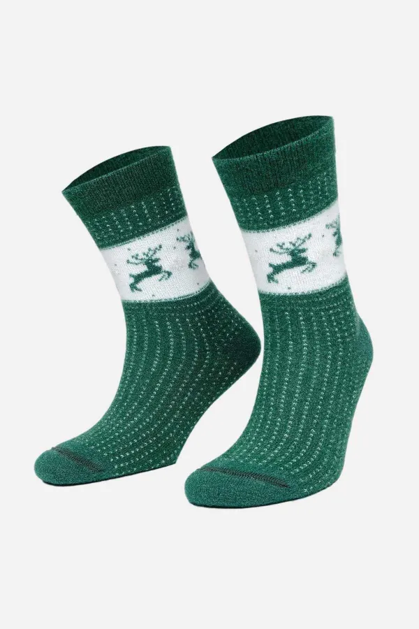 Chaussettes thermiques en peluche pour femmes Aytuğ, motif cerf, motif de Noël