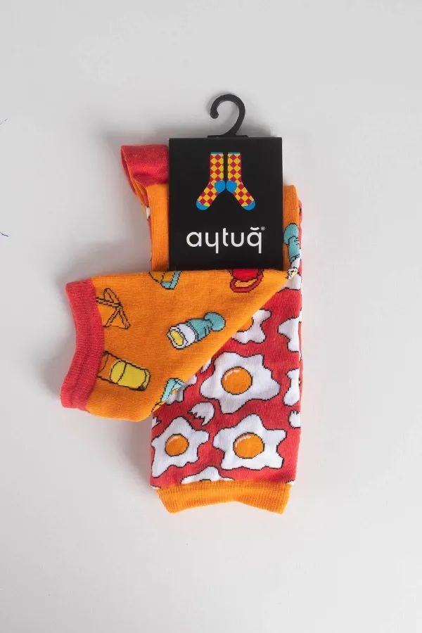 Aytuğ Unisex Cotton Breakfast Pattern Fun Ankle Socks Breakfast Design