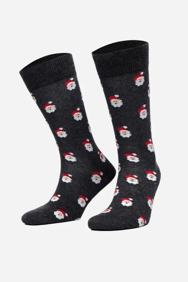 Aytuğ Men's Cotton Single Christmas Themed Socks Anthracite