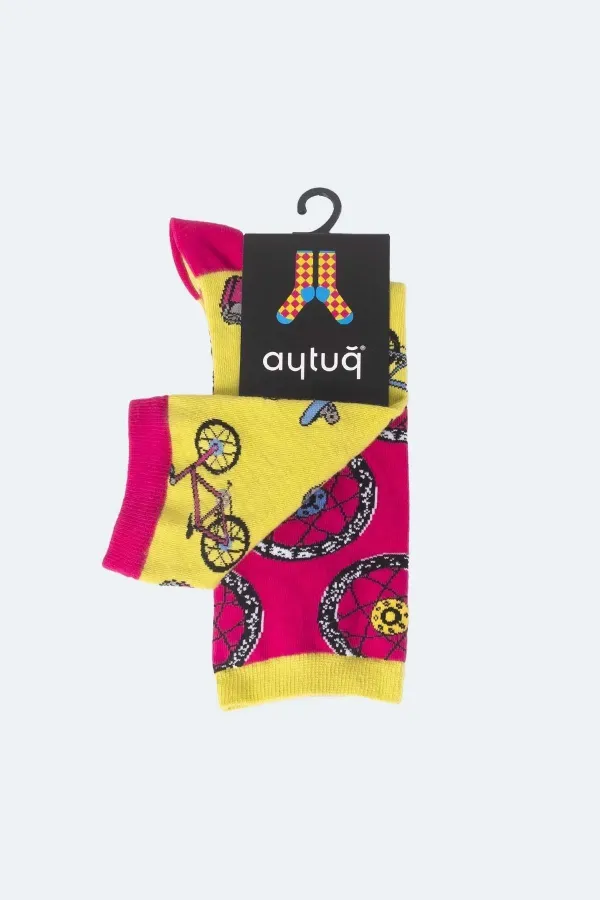 Aytuğ Unisex Cotton Single Bicycle Pattern Fun Sock Bicycle Design