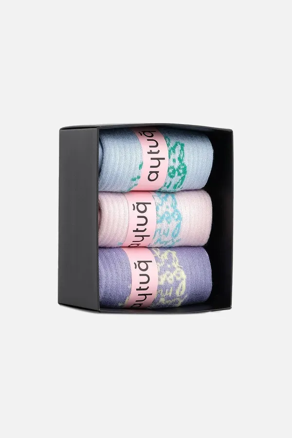 Aytuğ Women's Bamboo 3 Pairs Special Boxed Ankle Socks Multicolored