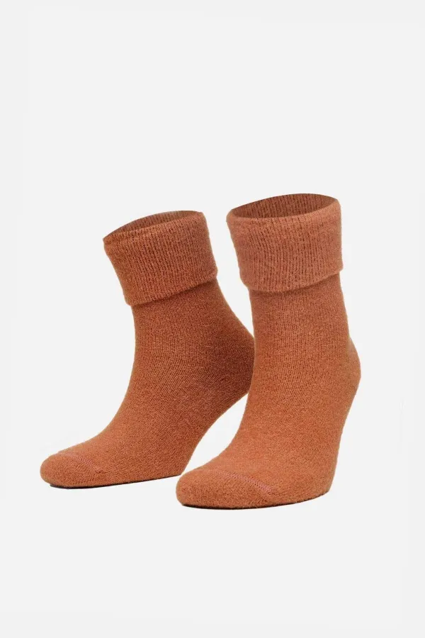 Aytuğ Women's Soft Plush Thermal Single Socket Socks, Terracotta