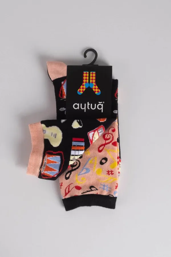 Aytuğ Unisex Cotton Single Music Pattern Fun Ankle Socks
