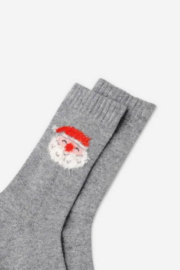 Aytuğ Women's Lambswool Single Christmas Themed Socks Grey
