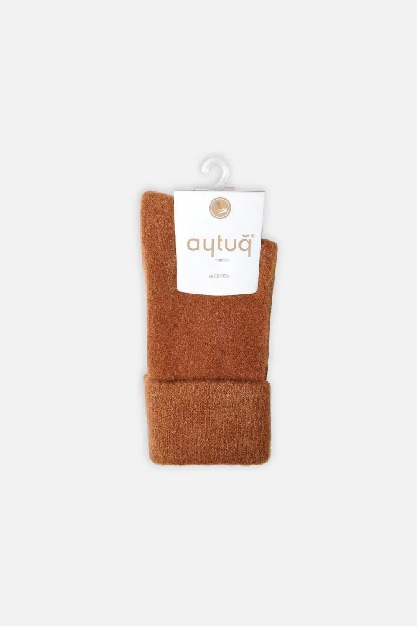 Aytuğ Women's Soft Plush Thermal Single Socket Socks, Terracotta