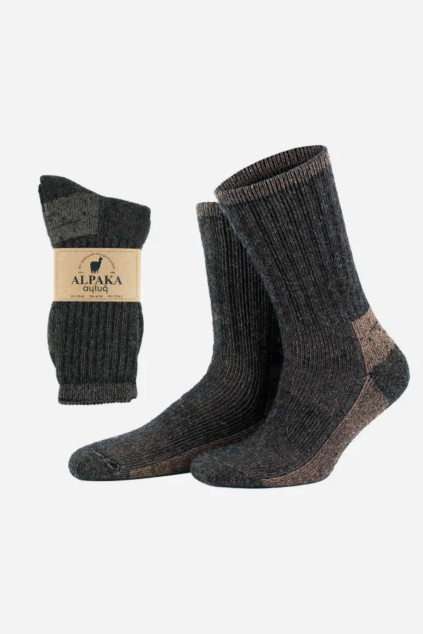 Aytuğ Unisex Alpaca Wool Terry Winter Socks Anthracite-Beige