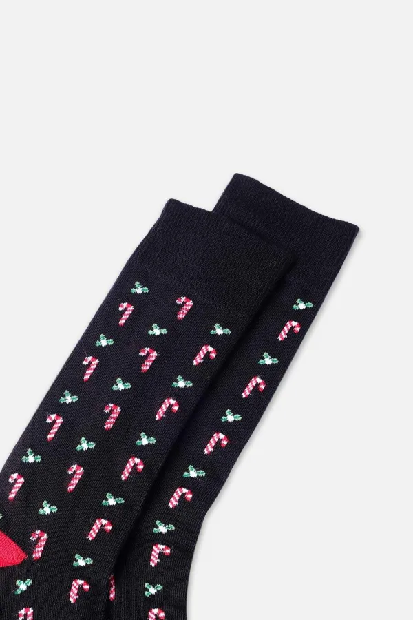 Aytuğ Men's Cotton Single Christmas Themed Socks Black