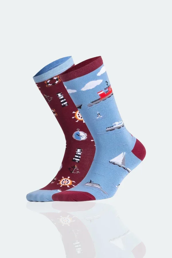 Chaussettes fantaisie unisexes en coton Aytuğ, lot de 3 paires, motif marin.