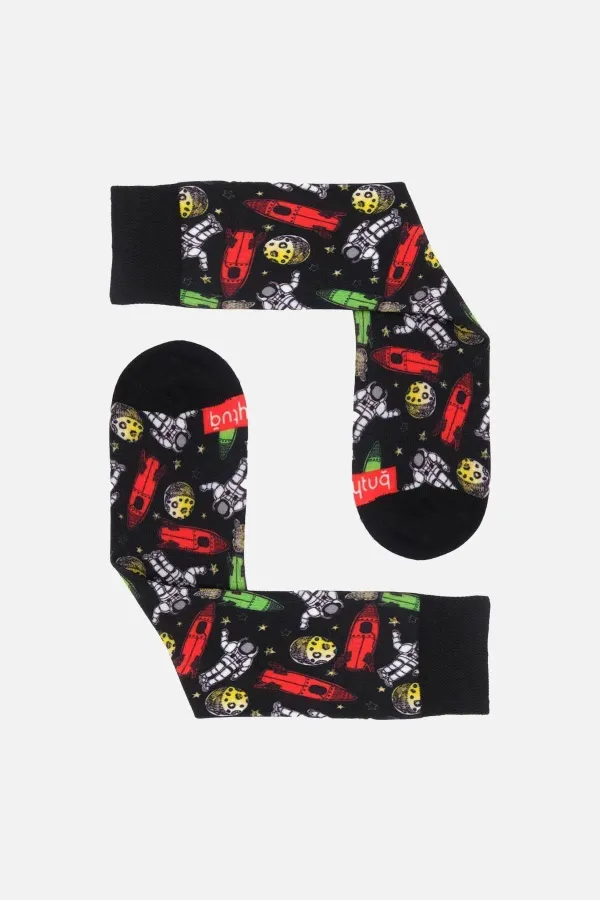 Aytuğ Unisex Pamuklu Astronot Desenli Eğlenceli Soket Çorabı Astronot Desenli