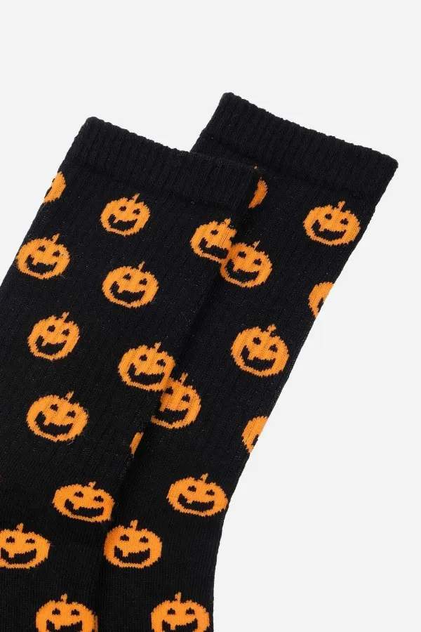 Aytuğ Women's Cotton Halloween Themed Ankle Socks Black