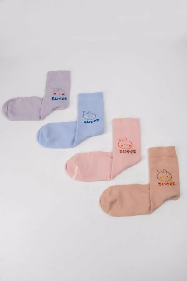 Aytuğ Women's Cotton 4 Pairs Special Boxed Ankle Sleep Socks Multicolored