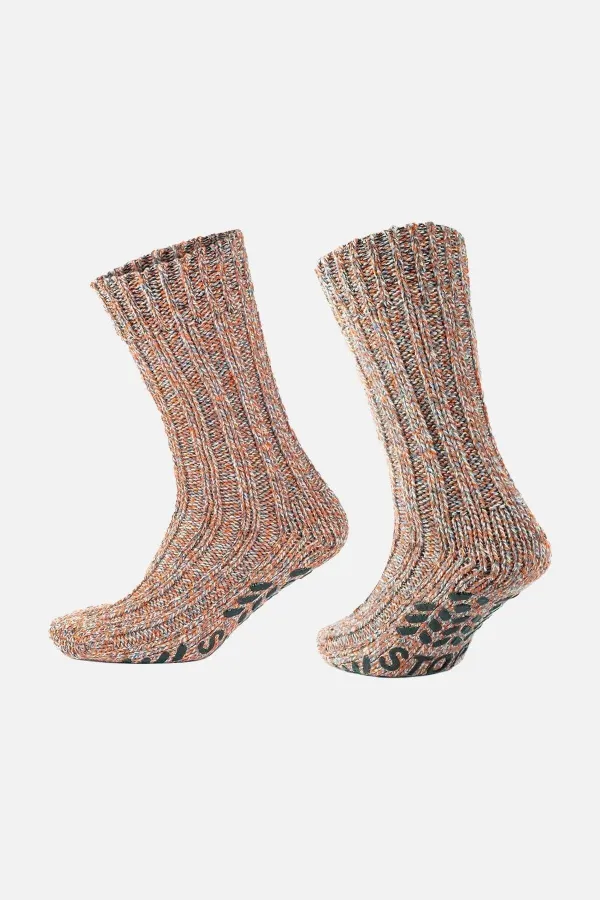 Aytuğ Men's Merino Wool Cold Blocker Winter Non-Slip Sole Ankle Socks Orange