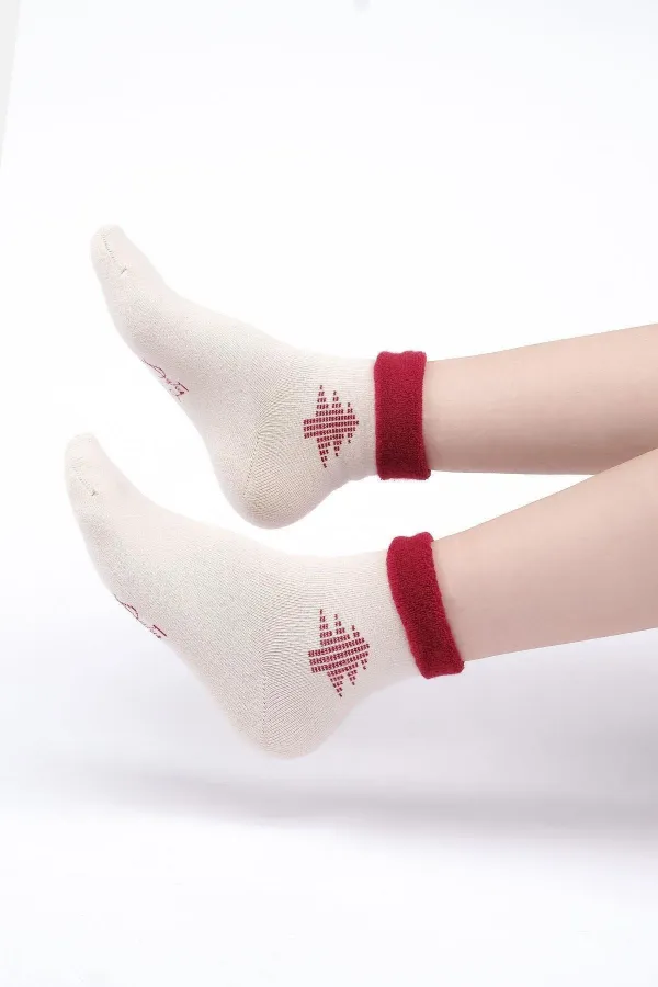Aytuğ Women's Cotton Single Curved Christmas Themed Socks, Ecru