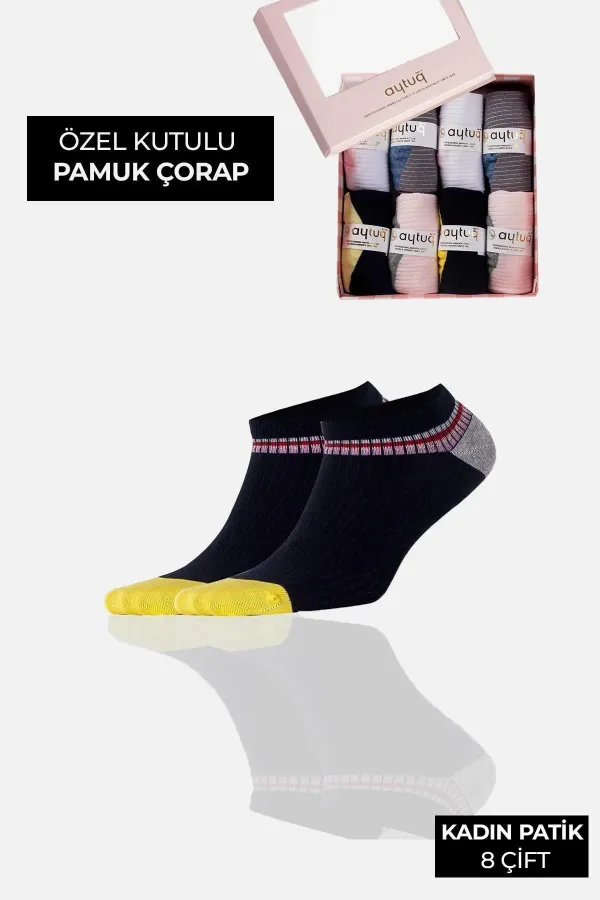 Aytuğ Women's Cotton 8 Pairs Special Boxed Ankle Socks Multicolored