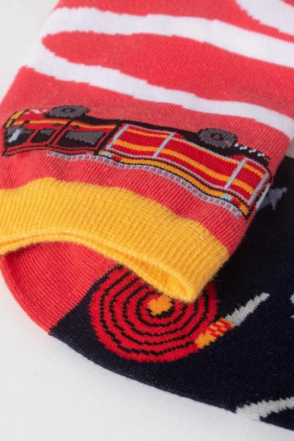Aytuğ Unisex Cotton Single Firefighter Pattern Fun Sock