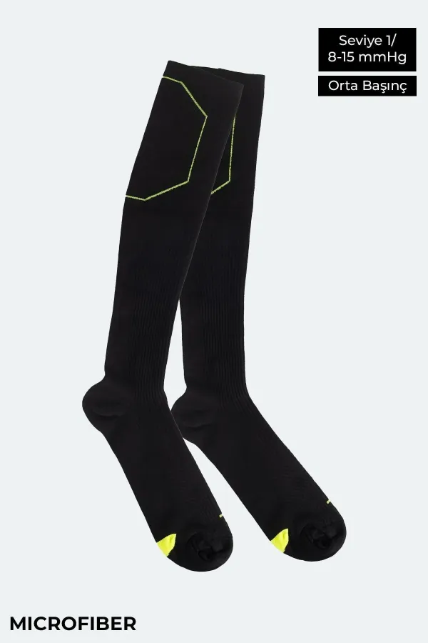 Aytuğ Unisex Shaping Knee-High Running and Sports Socks Black