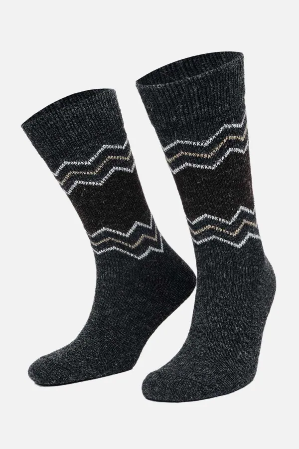 Aytuğ Men's Alpaca Wool Winter Socks (2 Pairs) Grey-Anthracite