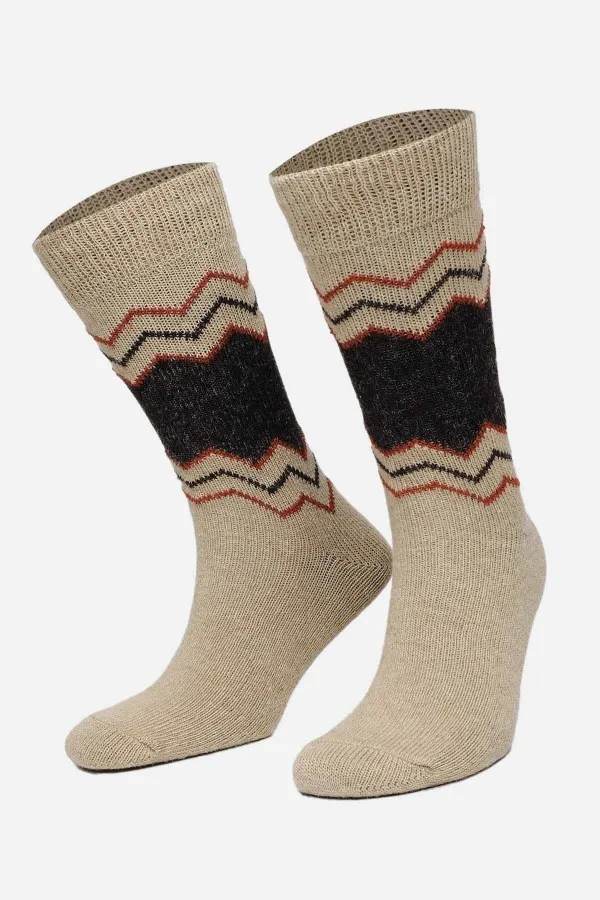 Aytuğ Men's Alpaca Wool Winter Socks (2 Pairs) Beige-Brown