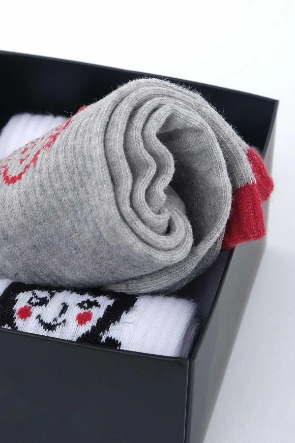 Aytuğ Women's Cotton 3 Pairs Special Boxed Ankle Socks Multicolored