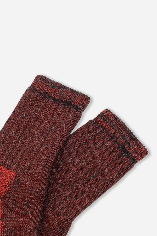 Chaussettes d'hiver unisexes Aytuğ en laine éponge d'alpaga, marron-rouge
