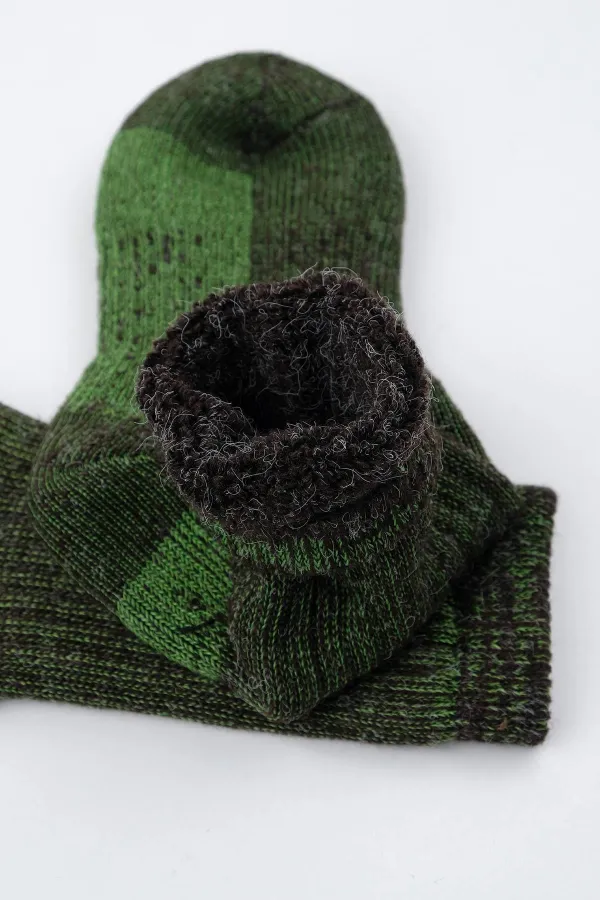 Chaussettes d'hiver unisexes Aytuğ en laine éponge d'alpaga marron-vert