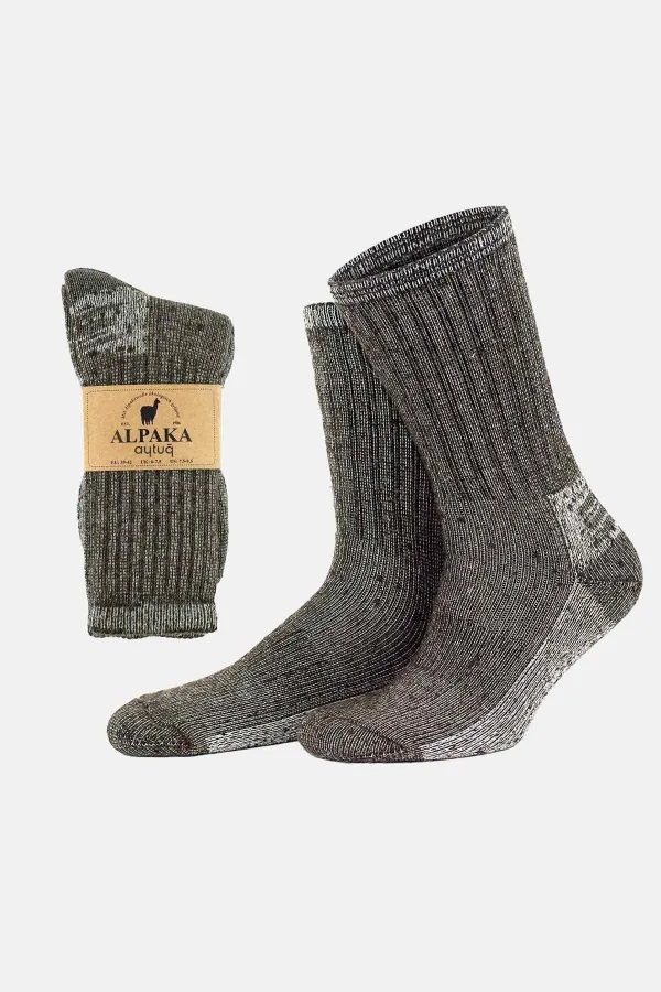 Aytuğ Unisex Alpaca Wool Terry Winter Socks Brown-Ecru