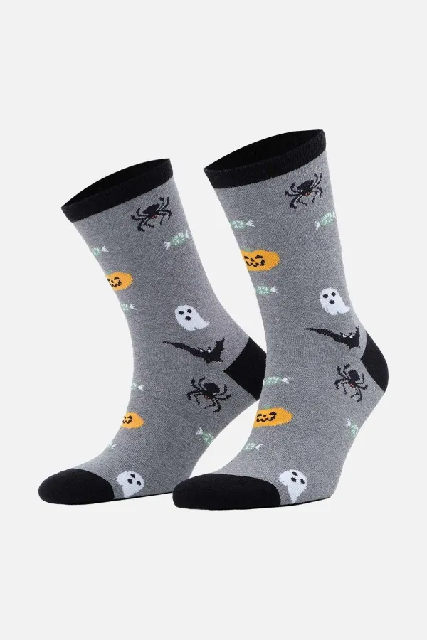 Aytuğ Men's Cotton Halloween Themed Ankle Socks Grey