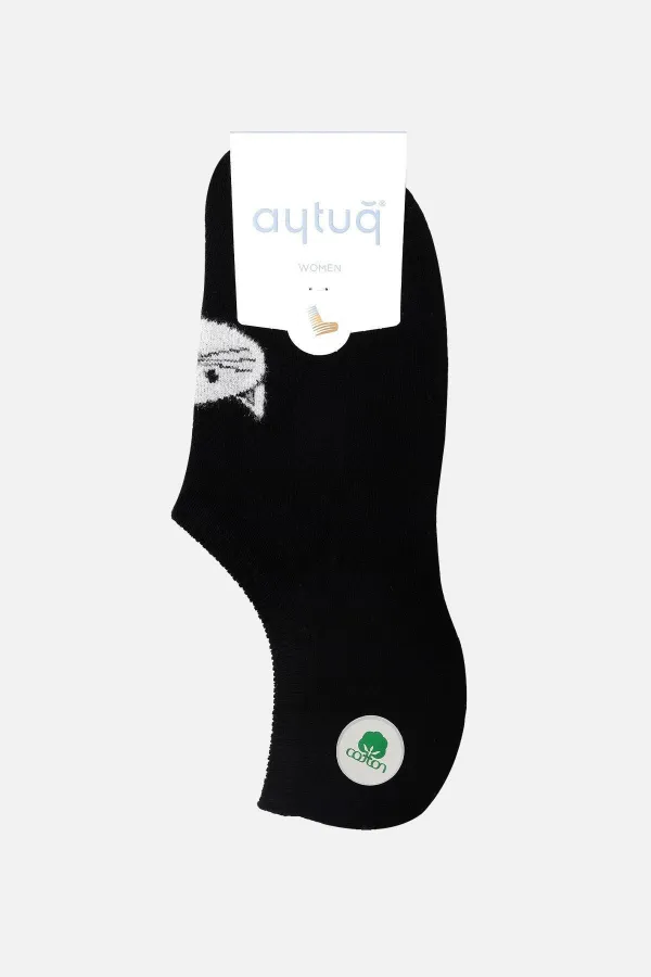 Aytuğ Women's Cotton Single No Show Socks Black