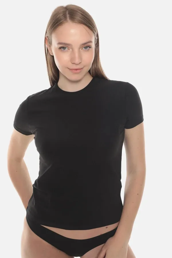 Aytuğ Women's MODAL Crew Neck Regular Fit Undershirt Black