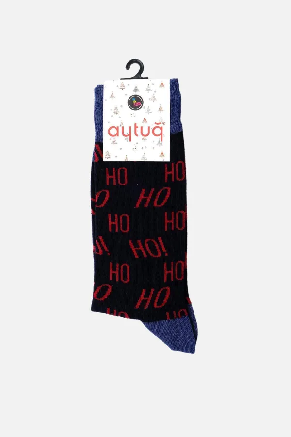 Chaussettes de Noël en coton simple pour homme Aytuğ, bleu marine
