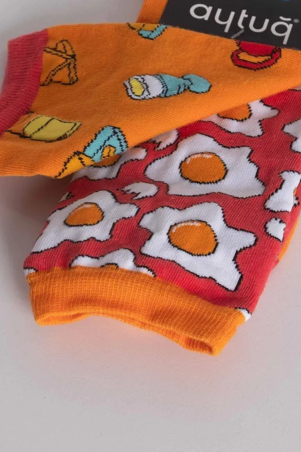 Aytuğ Unisex Cotton Breakfast Pattern Fun Ankle Socks Breakfast Design