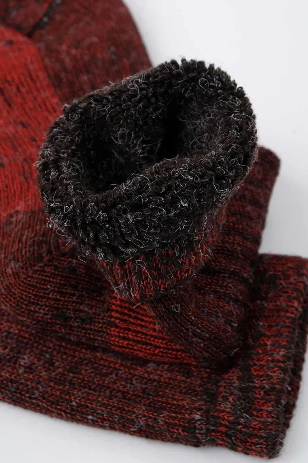 Chaussettes d'hiver unisexes Aytuğ en laine éponge d'alpaga, marron-rouge