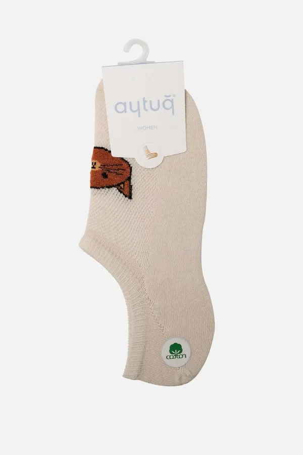 Aytuğ Women's Cotton Single No Show Socks Beige