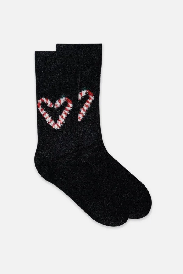 Aytuğ Women's Plush Thermal Single Heart Pattern Christmas Themed Socks