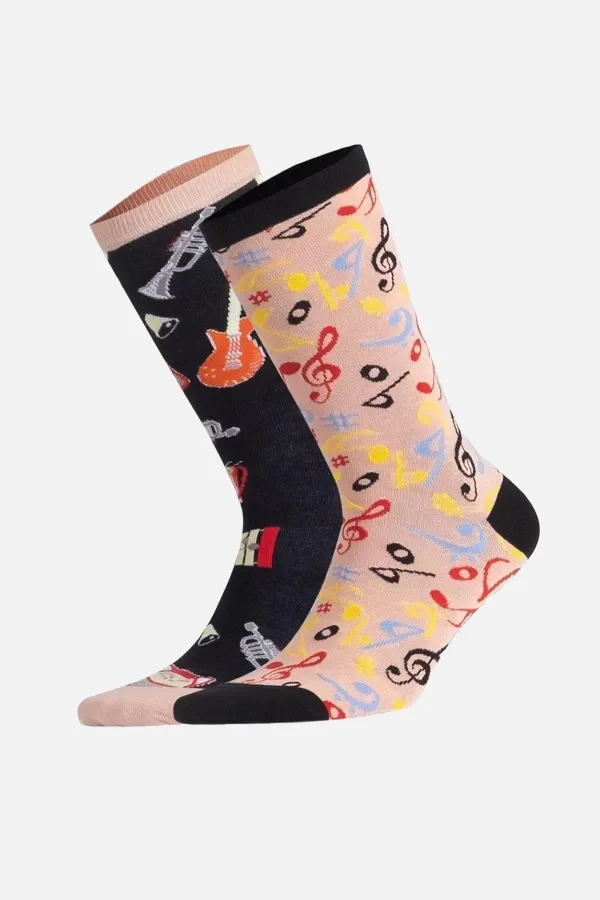Aytuğ Unisex Cotton Single Music Pattern Fun Ankle Socks