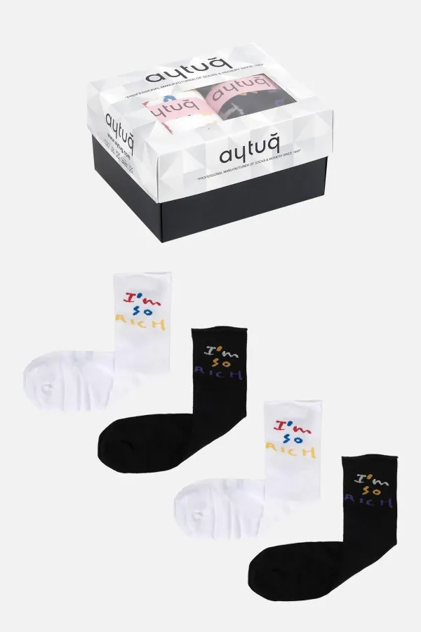 Aytuğ Women's Bamboo 4 Pairs Special Boxed Ankle Socks Multicolored