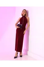 SANDY FULL LİKRALI DÜĞME DETAY ELBİSE