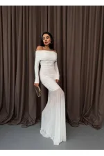 Tül Detaylı Straplez Elbise