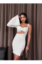 Ring Detailed One-Sleeve Mini Dress