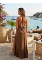 ROBE À COL EN V ET COL NŒUD