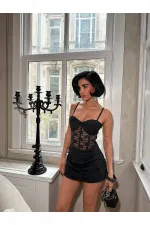 GLOBE AND LACE DETAIL DRESS