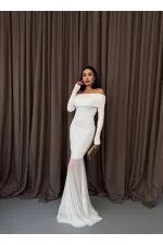 Tül Detaylı Straplez Elbise