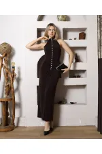 SANDY FULL LİKRALI DÜĞME DETAY ELBİSE