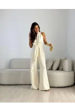 KUŞAK DETAYLI KISA KOLLU TULUM